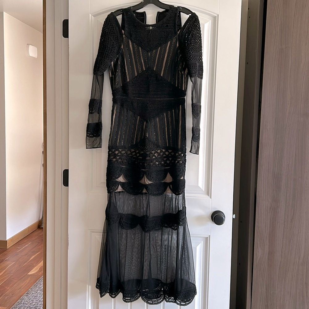 Nicole Miller Long, Beaded, Crocheted, Lined Dress